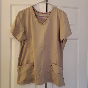 Khaki Healing Hands yoga scrubs